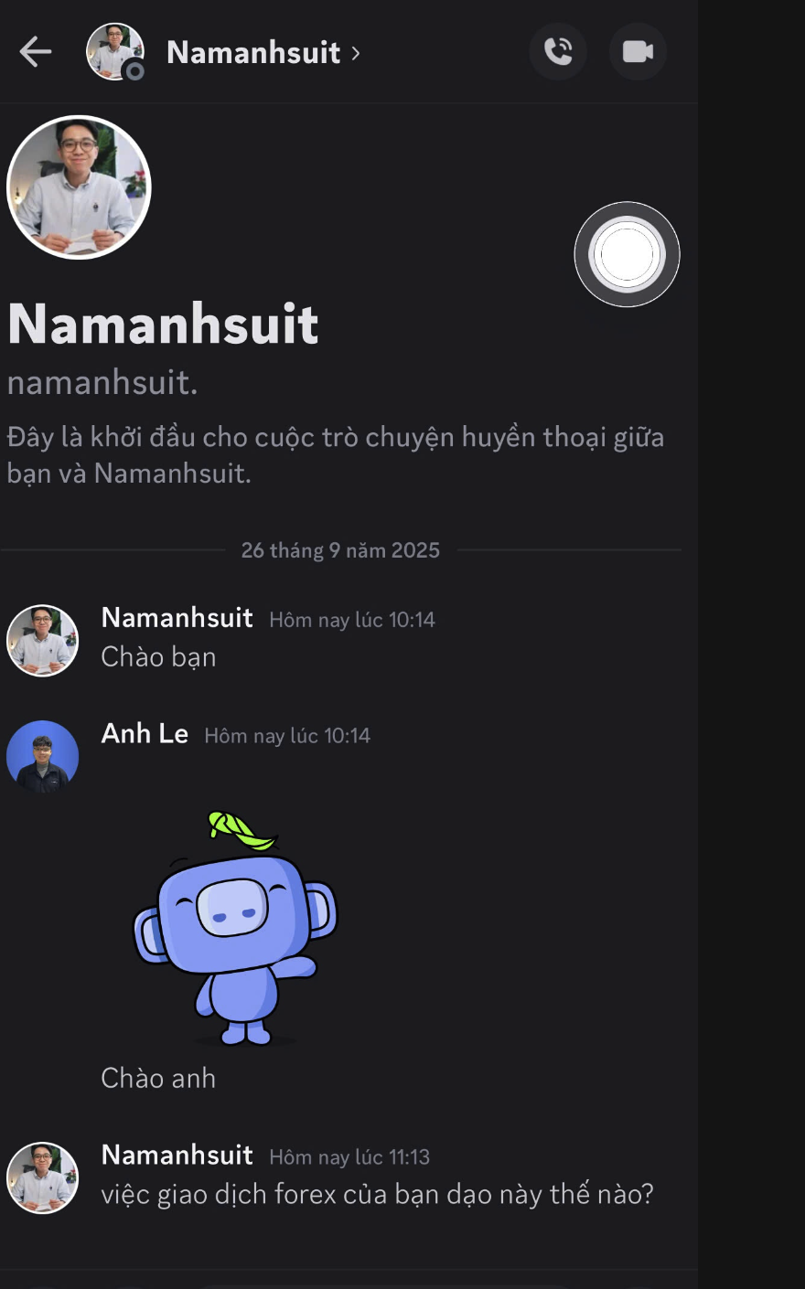 Tin nhắn từ một tài khoản Discord giả danh Nam Anh
